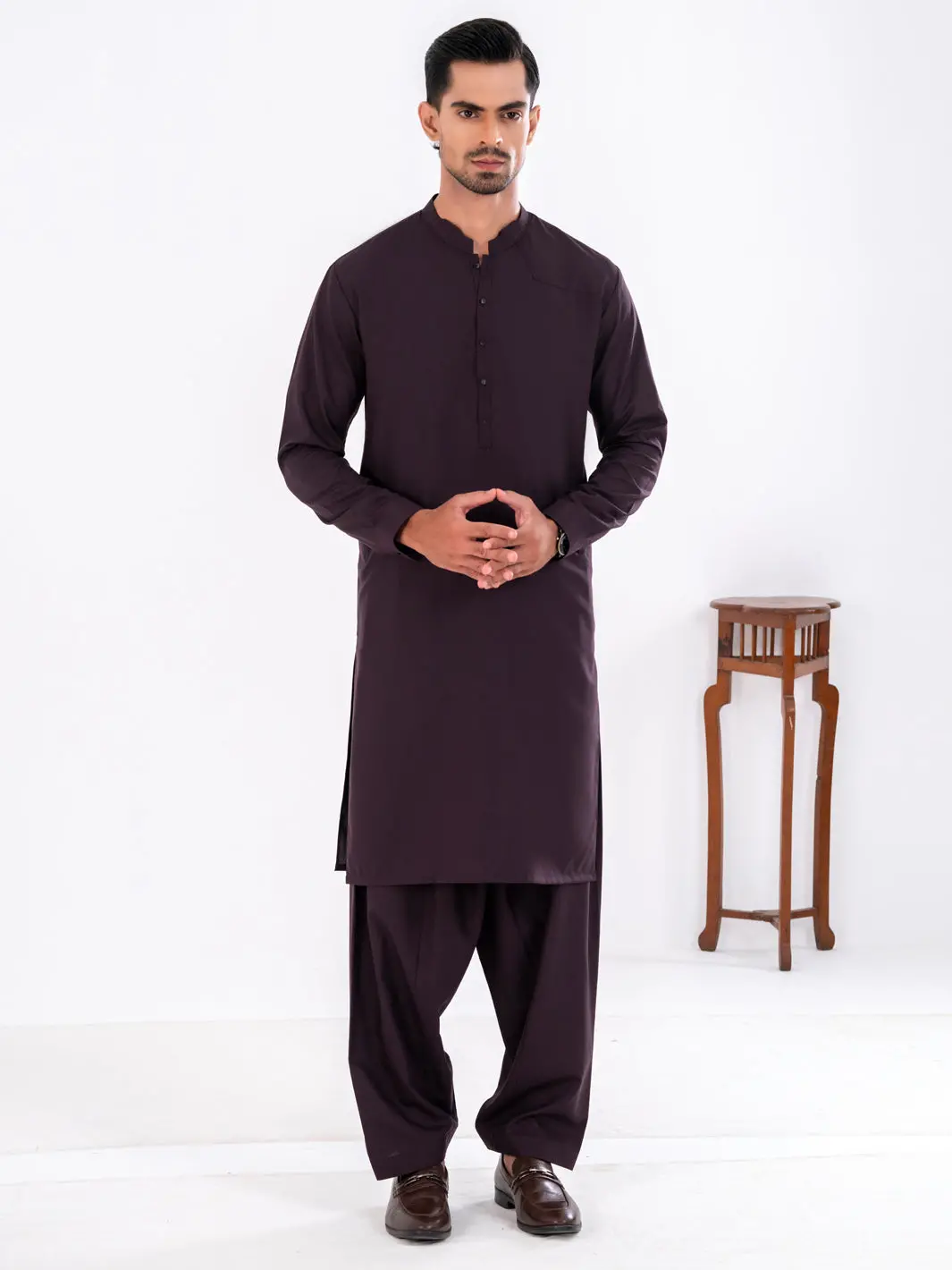 Dark Purple Blended Kameez Shalwar - Al-Ks-3248 1