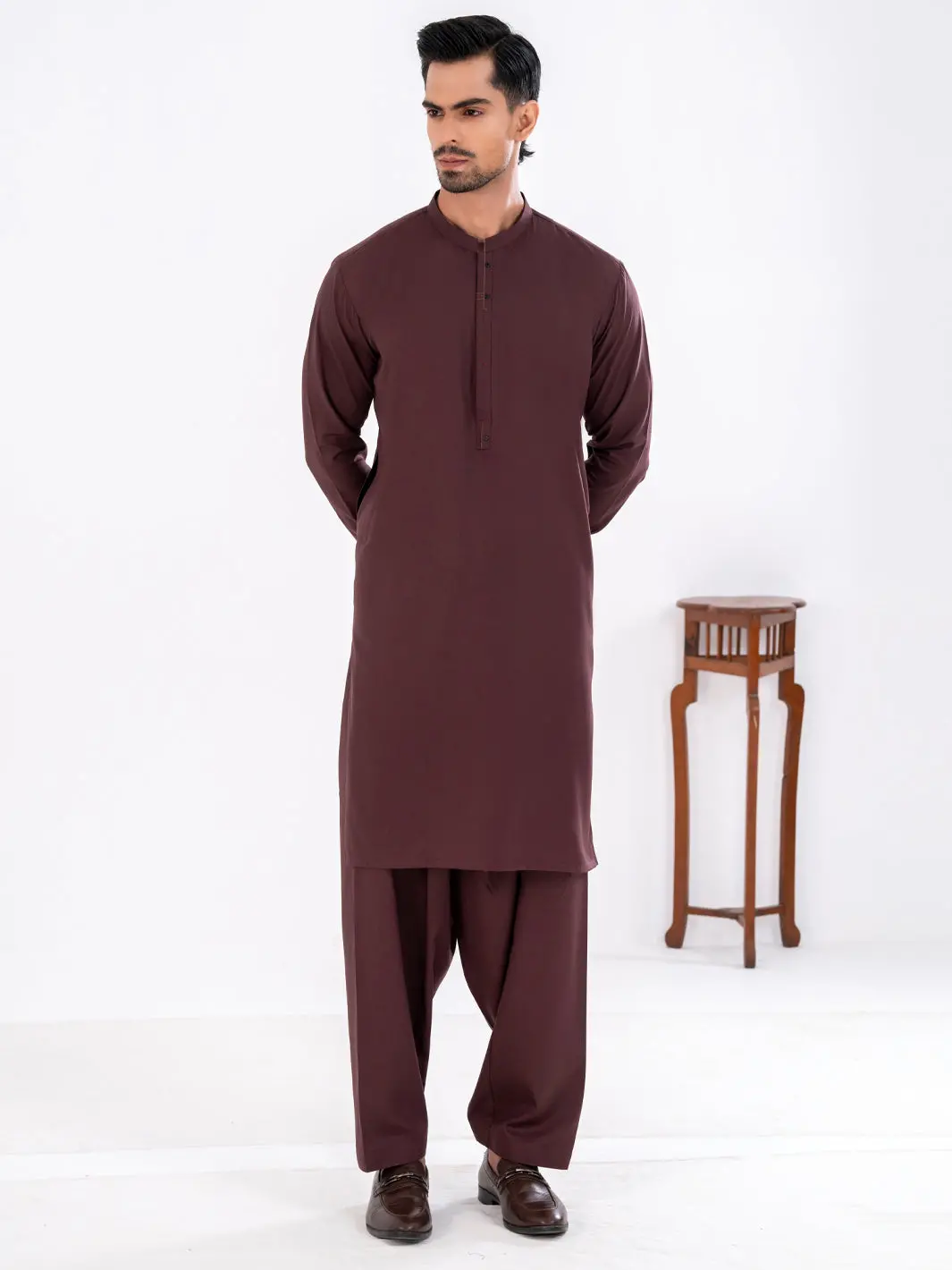 Maroon Blended Kameez Shalwar - Al-Ks-3249 1