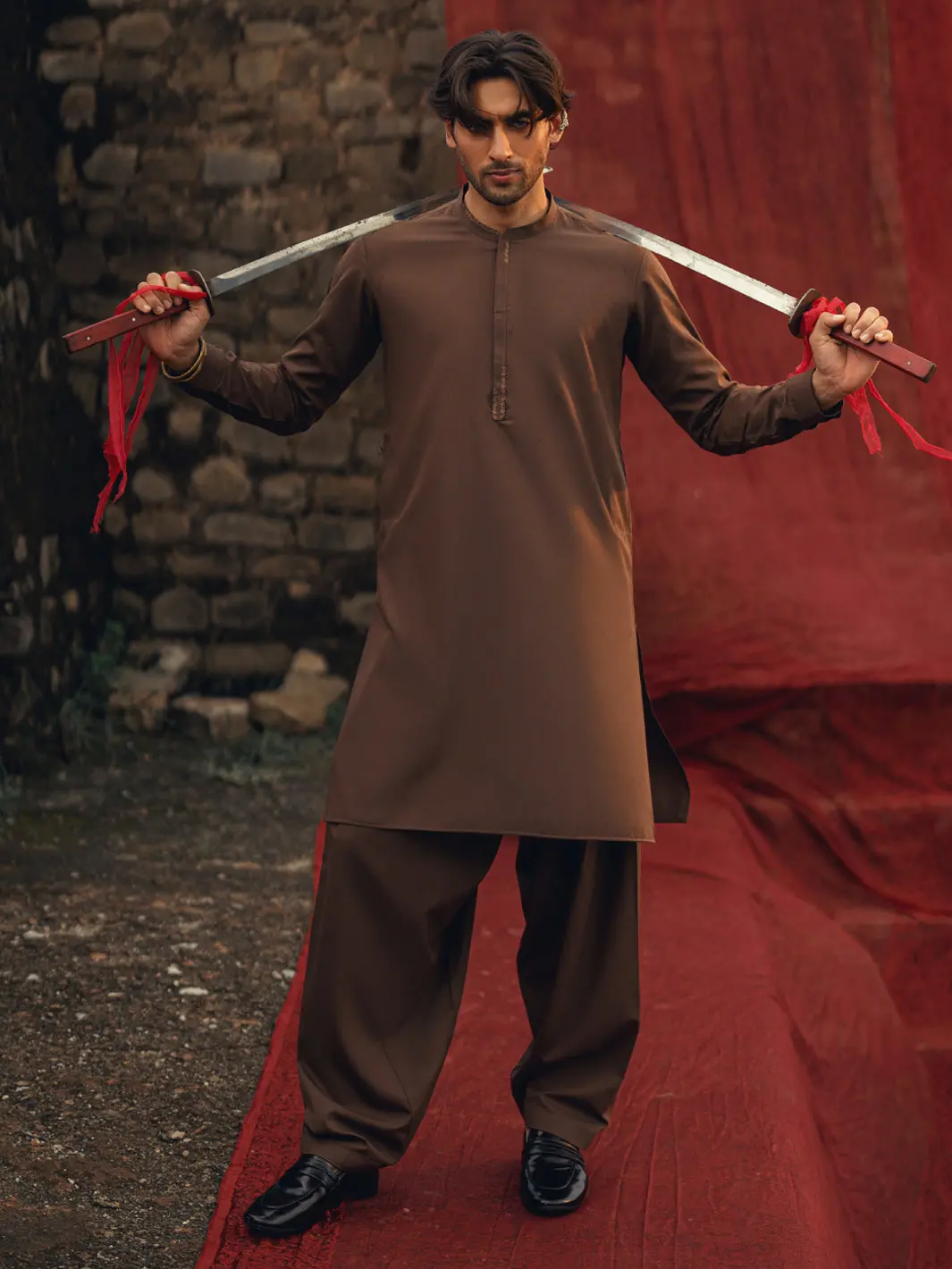 Brown Semi-Formal Kameez Shalwar - Al-Ks-3253 1