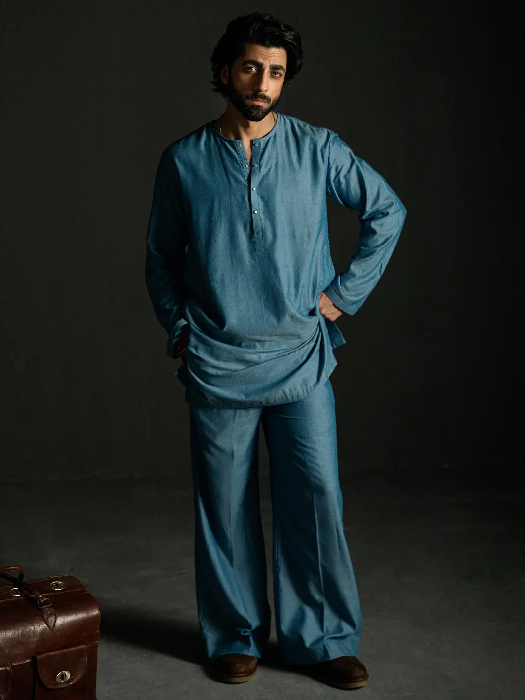 Light Blue Denim Kurta Trousers - Al-Kt-3261 1