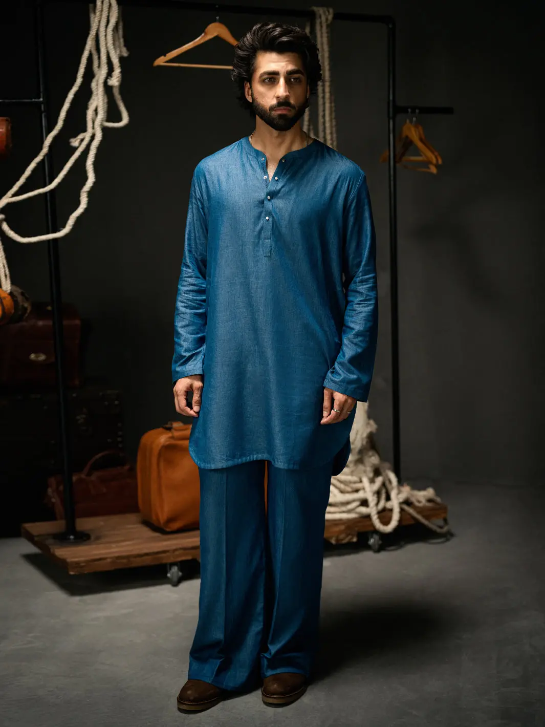 Blue Denim Kurta Trousers - Al-Kt-3262 1