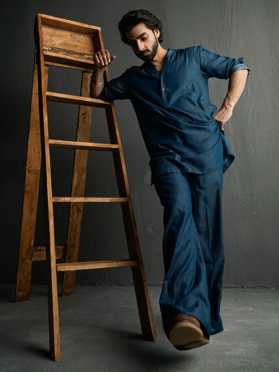 Blue Denim Kurta Trousers - Al-Kt-3263 1
