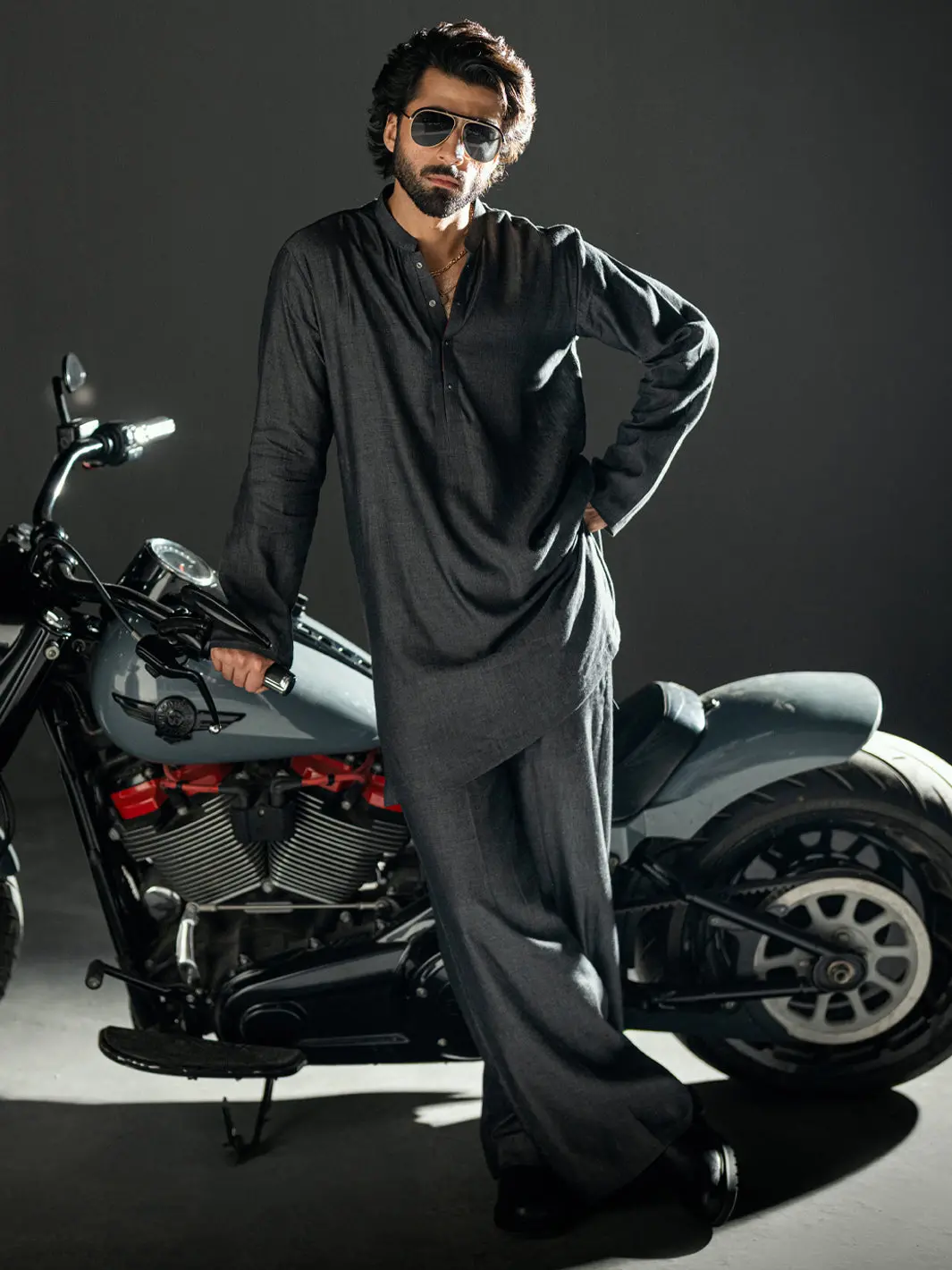 Charcoal Denim Kurta Trousers - Al-Kt-3264 1