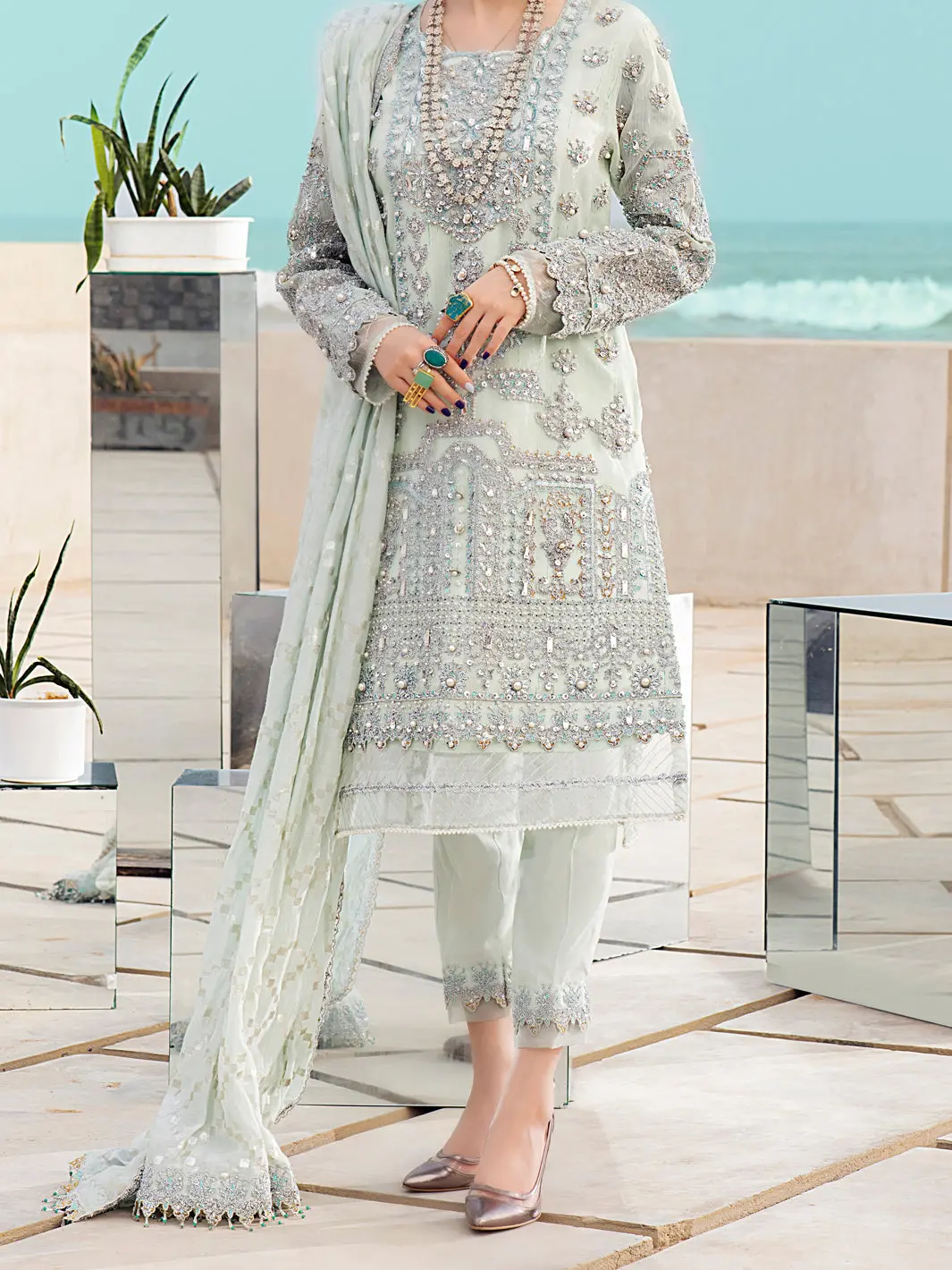 Mint Green Khaddi Net 3Pc Formal Unstitched - Al-3Ps-Ls-Un-326 1