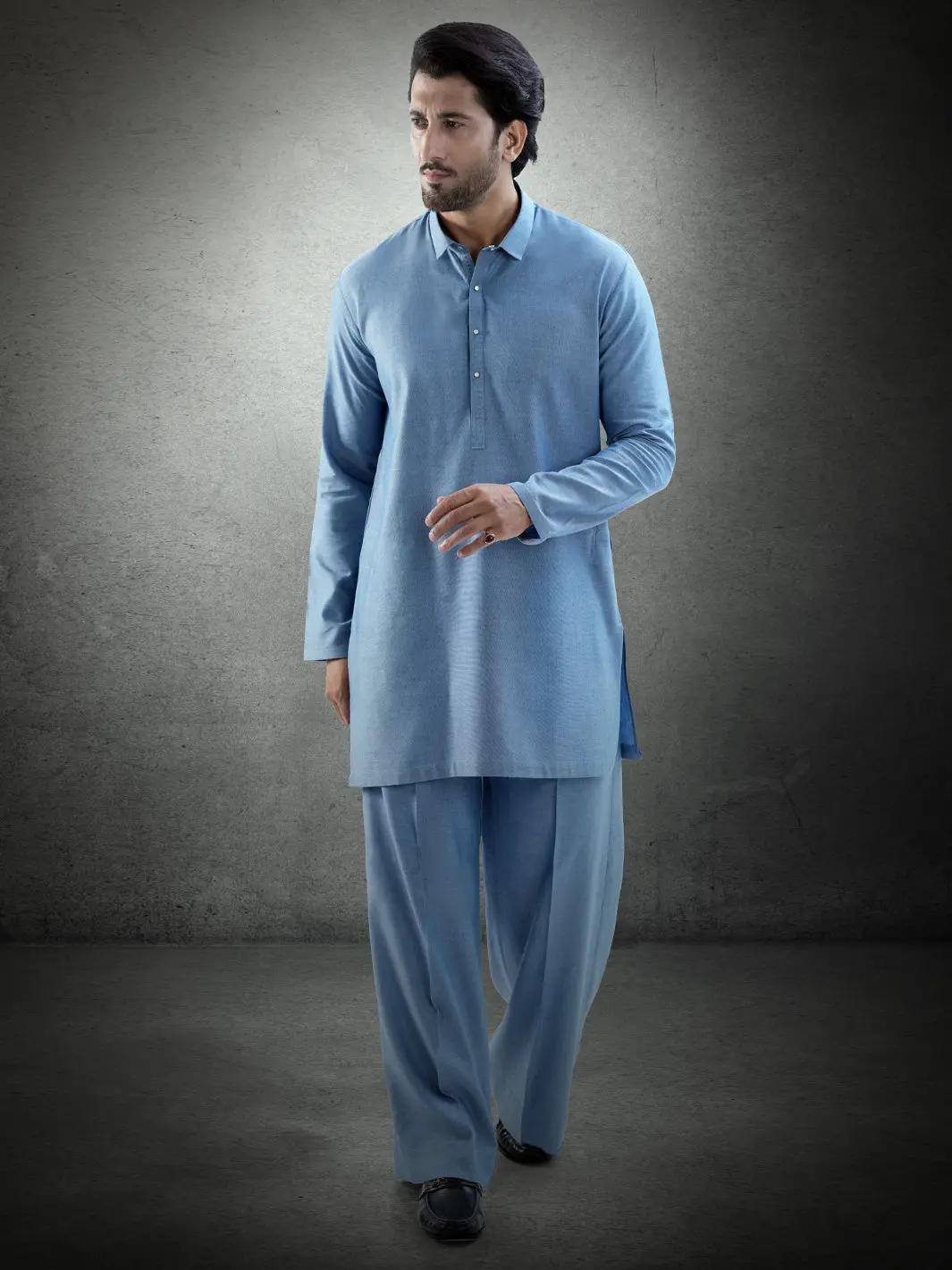 Light Blue Denim Kurta Trousers - Al-Kt-3281 1
