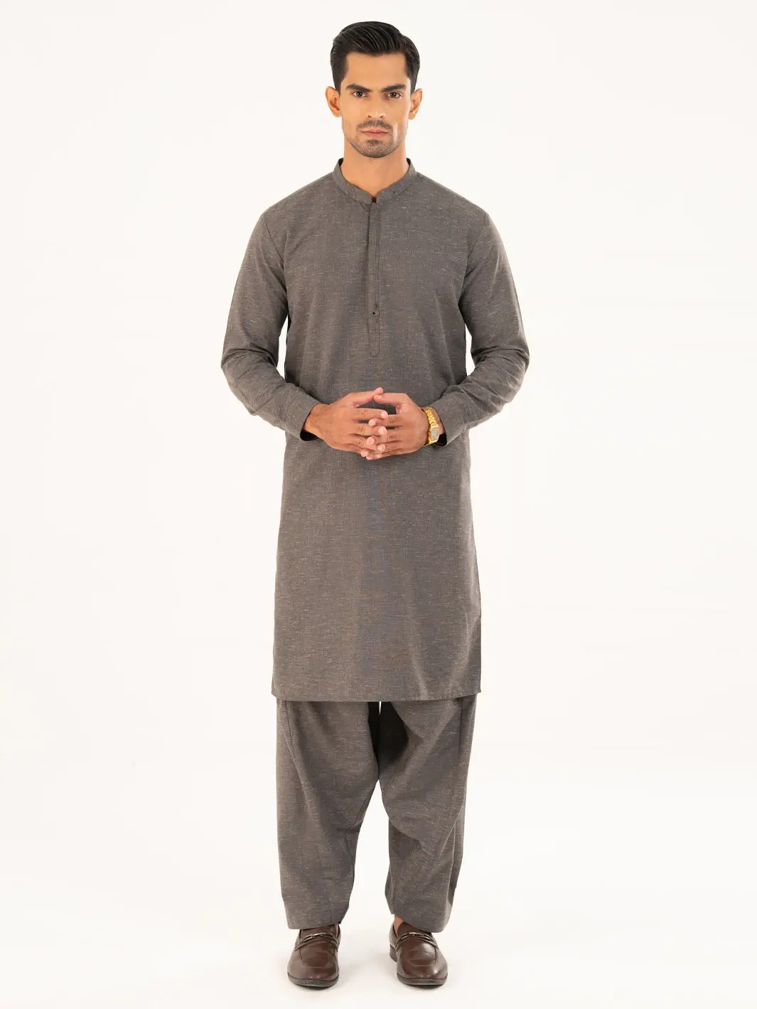 Charcoal Grey Cut & Sew Kameez Shalwar - Al-Ks-3313 1