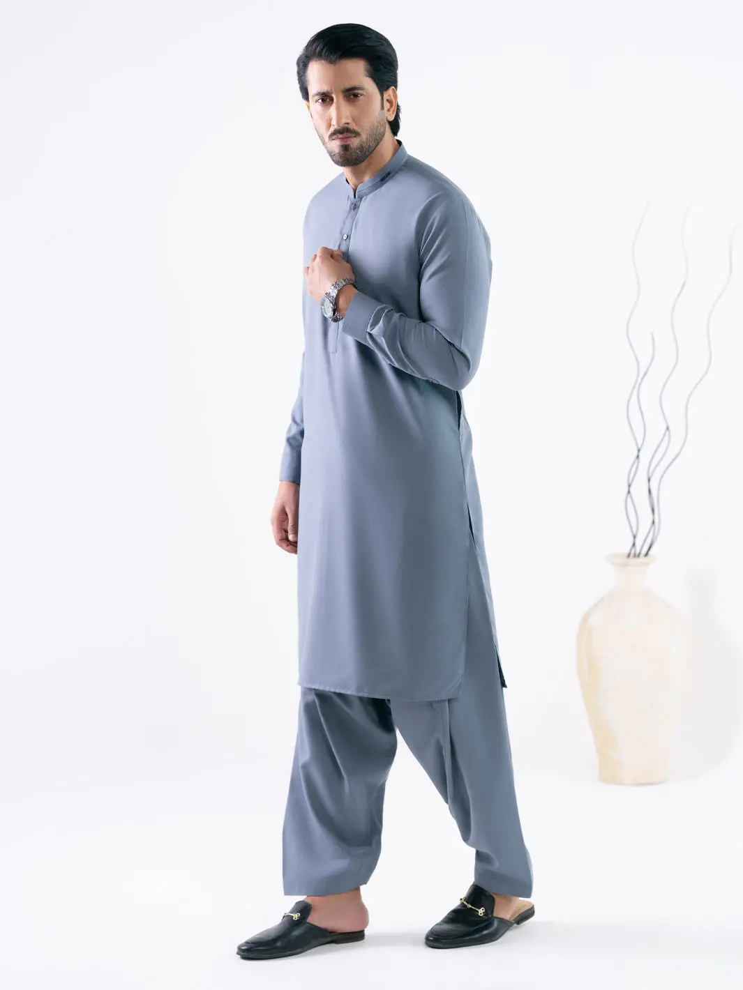 Grey Cut & Sew Kameez Shalwar - Al-Ks-3347A 1