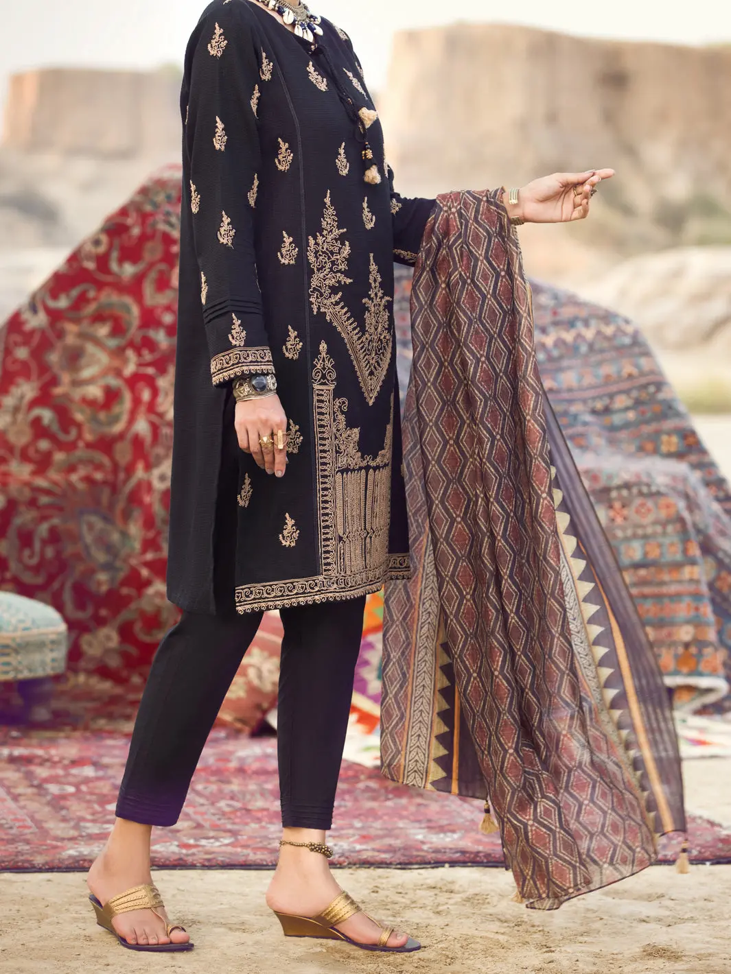 Black Dobby Jacquard 3Pc Stitched - Awp-3Ps-334 1