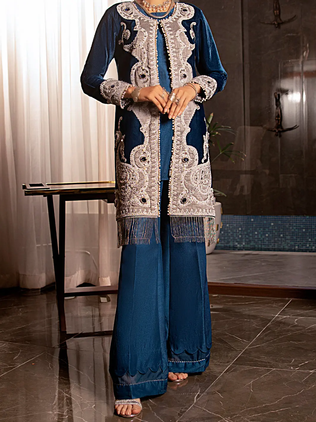 Royal Blue Velvet 2Pc Formal Stitched - Al-2Ps-Ls-339 1