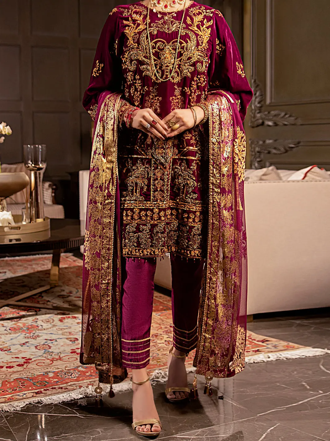 Plum Velvet 3Pc Formal Stitched - Al-3Ps-Ls-342 1
