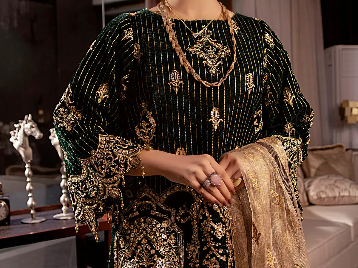 Green Velvet 3Pc Formal Stitched - Al-3Ps-Ls-344 2
