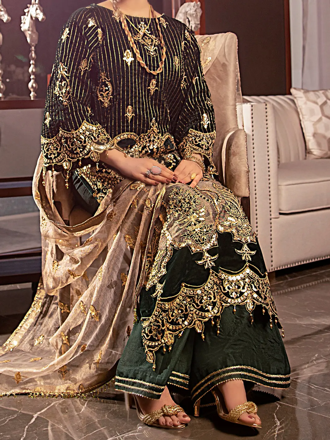 Green Velvet 3Pc Formal Stitched - Al-3Ps-Ls-344 4