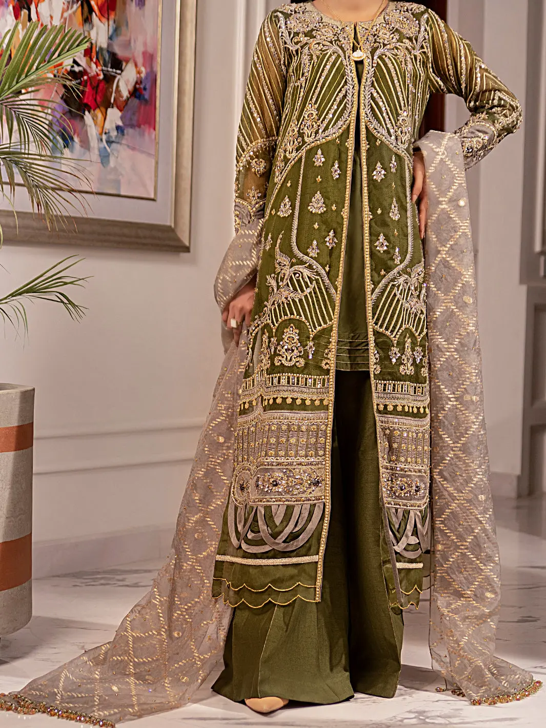 Green Organza 3Pc Formal Unstitched - Al-3Ps-Ls-Un-349 1