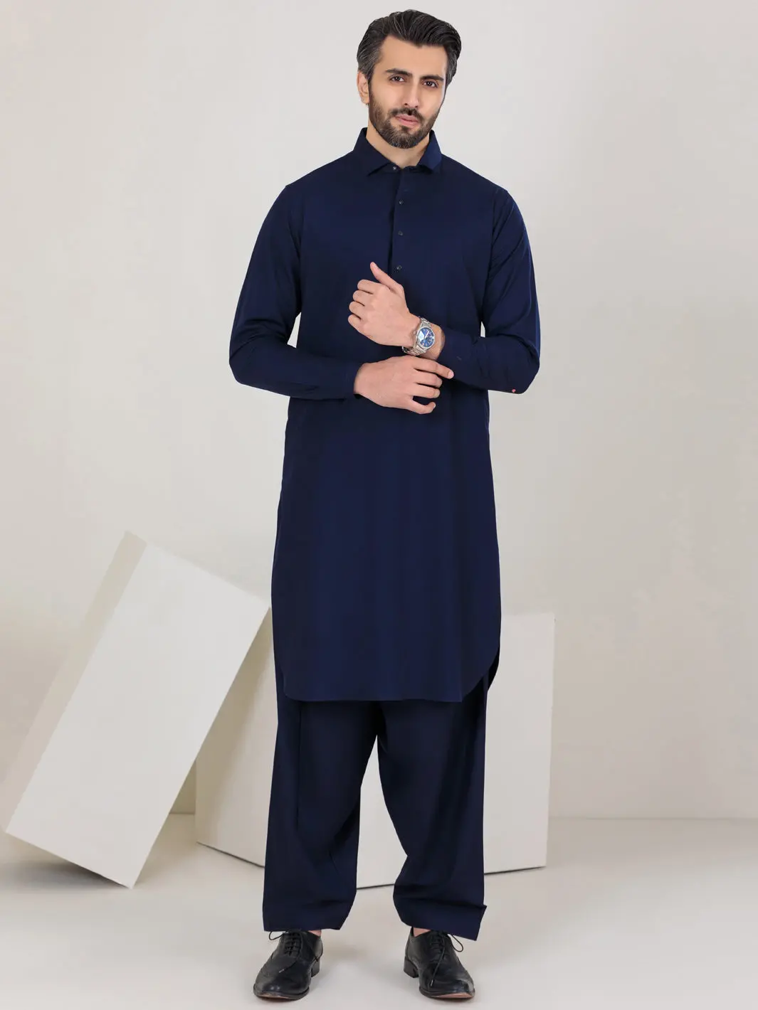 Navy Blue Blended Kameez Shalwar - Alwa-Ks-350 1