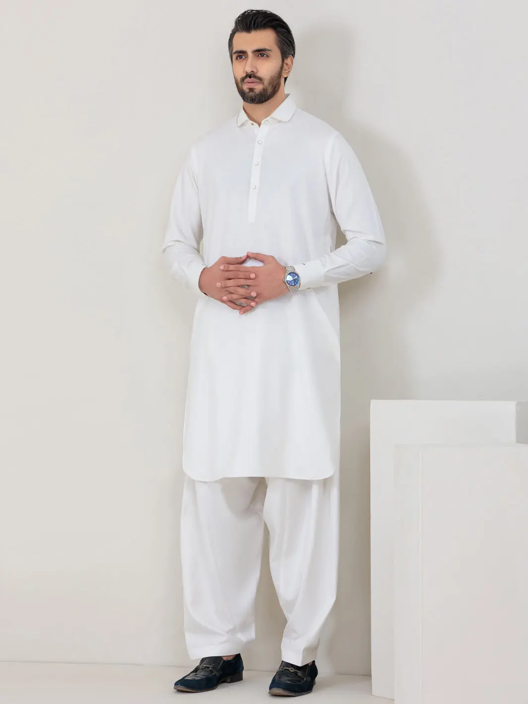 White Blended Kameez Shalwar - Alwa-Ks-351 1