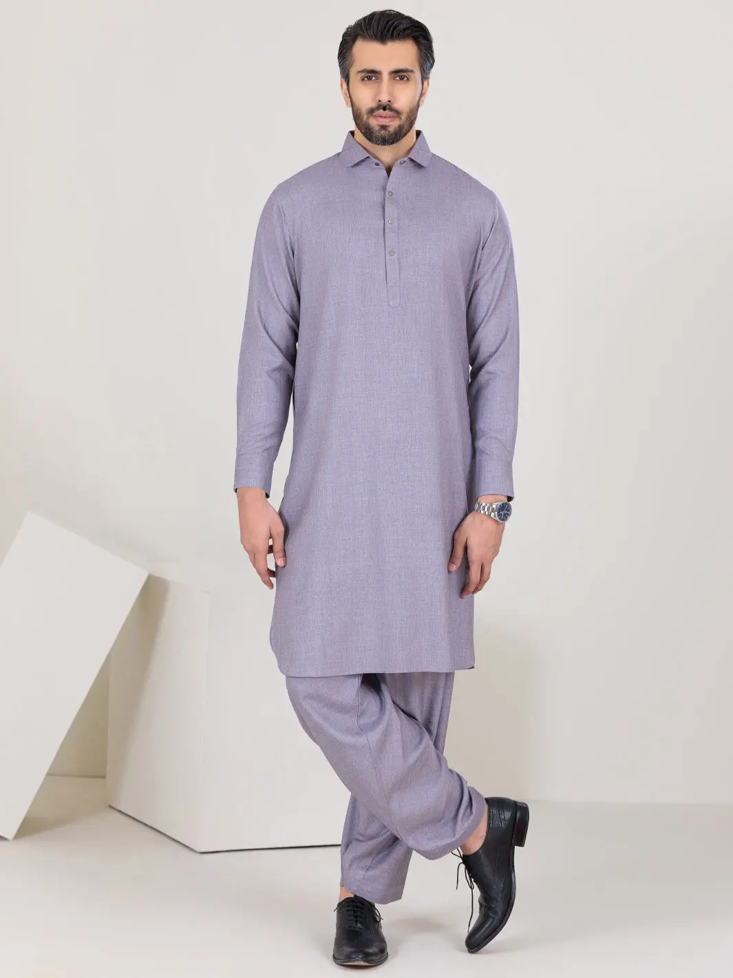 Light Grey Blended Kameez Shalwar - Alwa-Ks-353 1