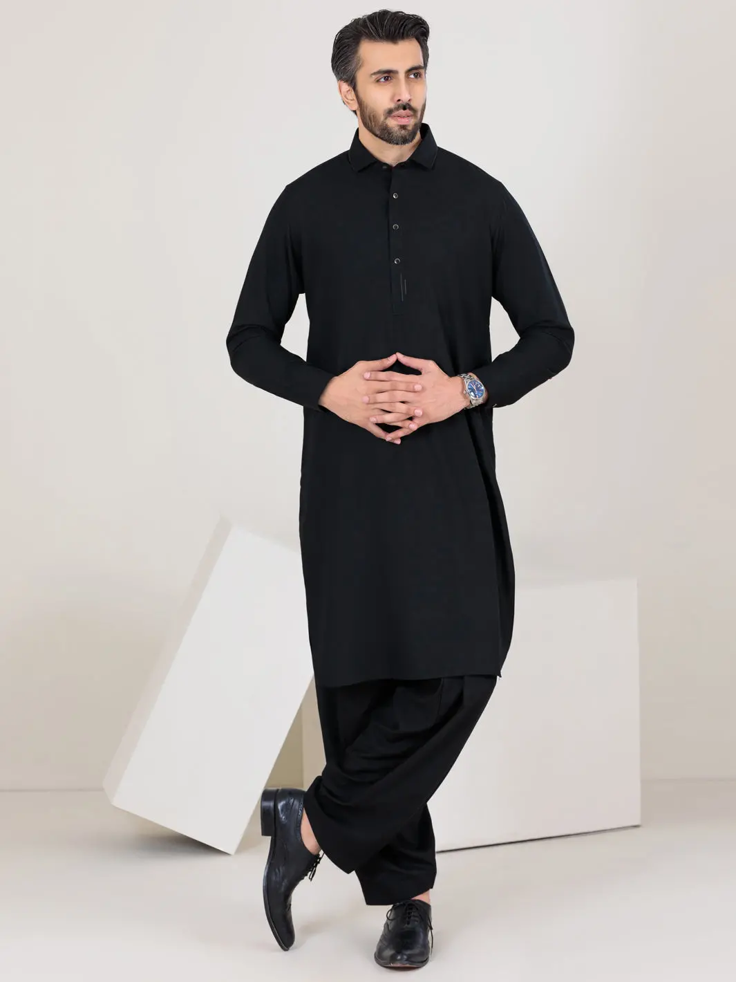 Black Blended Kameez Shalwar - Alwa-Ks-356 1