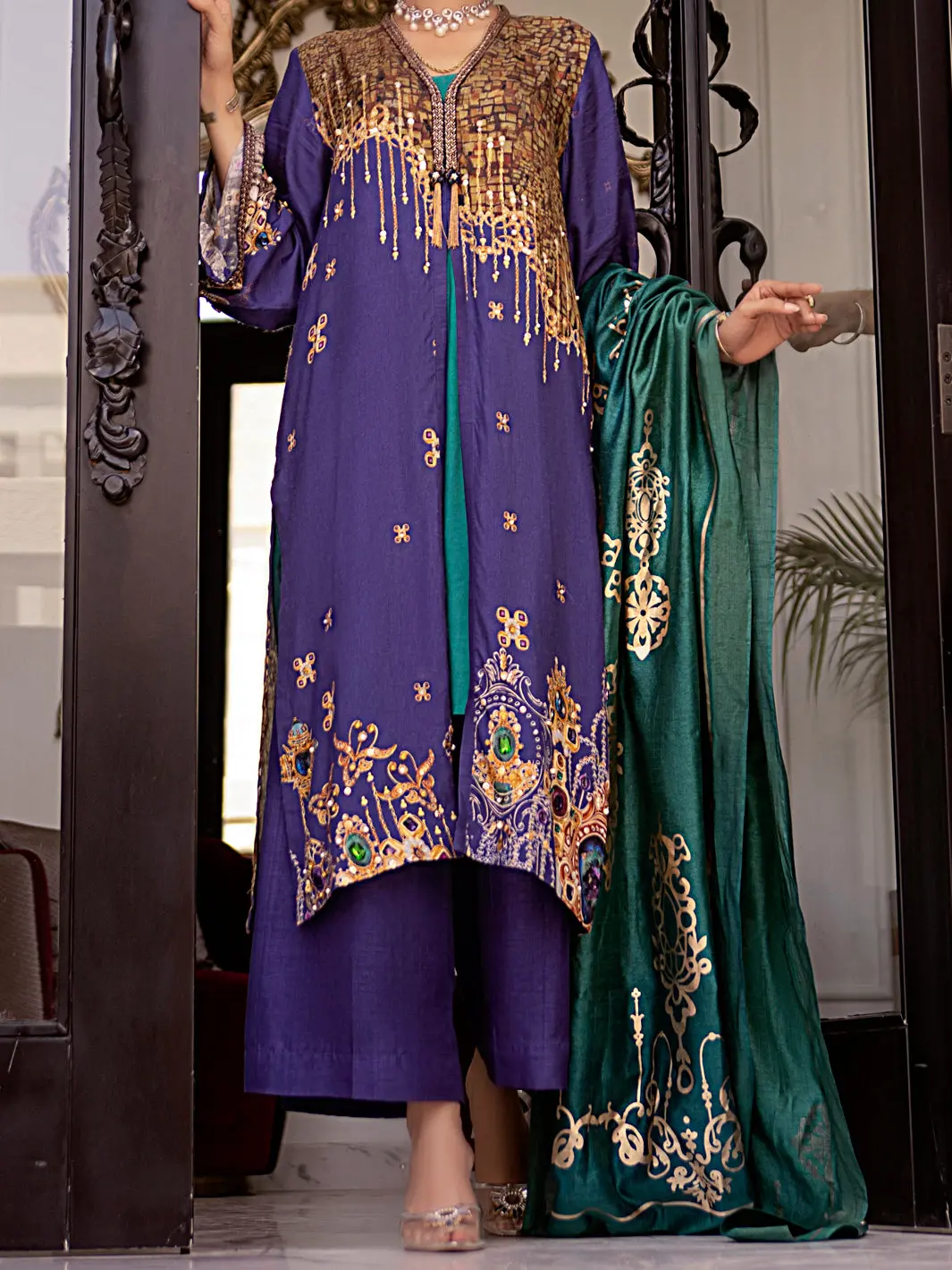 Blue Raw Silk 3Pc Stitched - Awp-3Ps-358 1