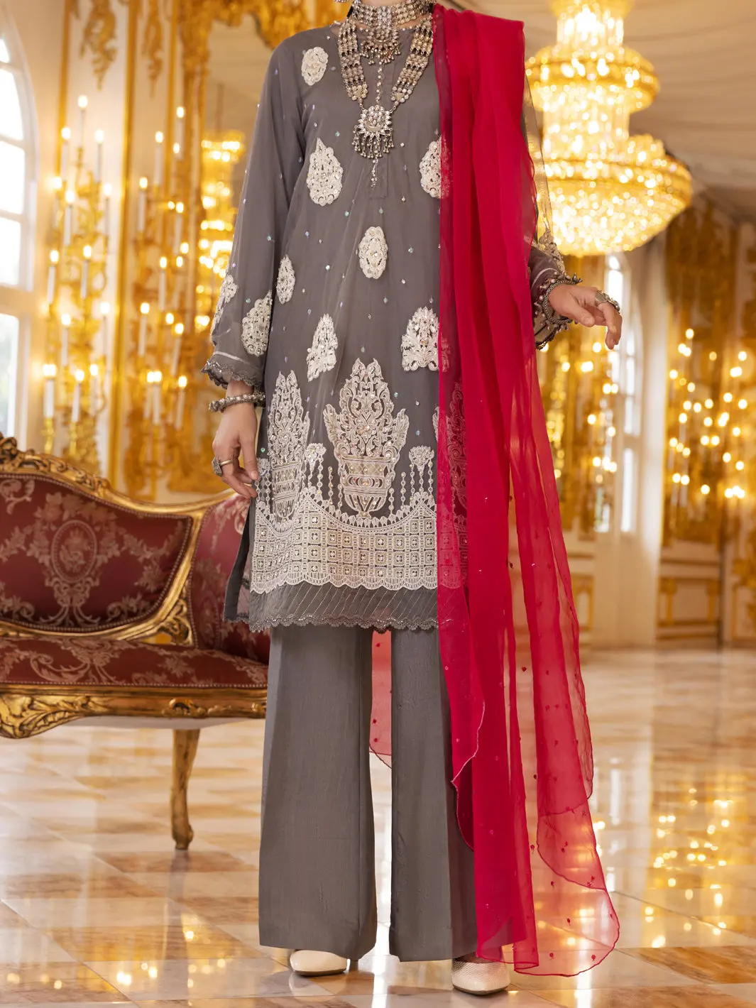 Grey 3Pc Shimmer Net Formal Unstitched - Al-3Ps-Ls-Un-359 1