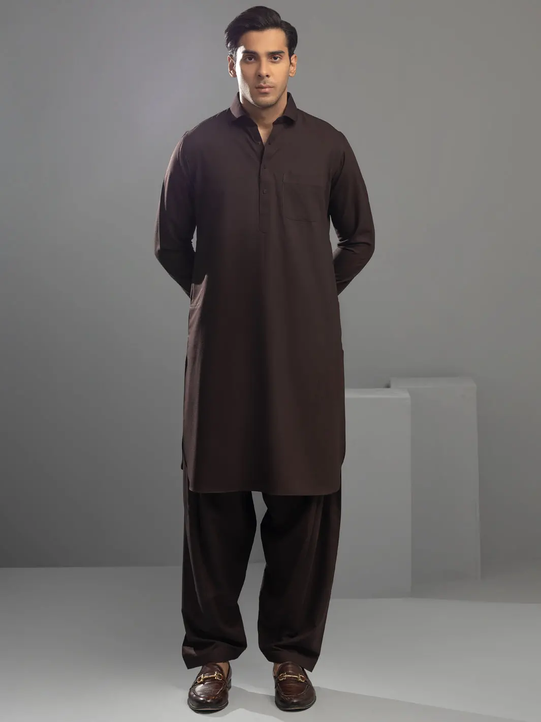 Brown Blended Kameez Shalwar - Alwa-Ks-363 1
