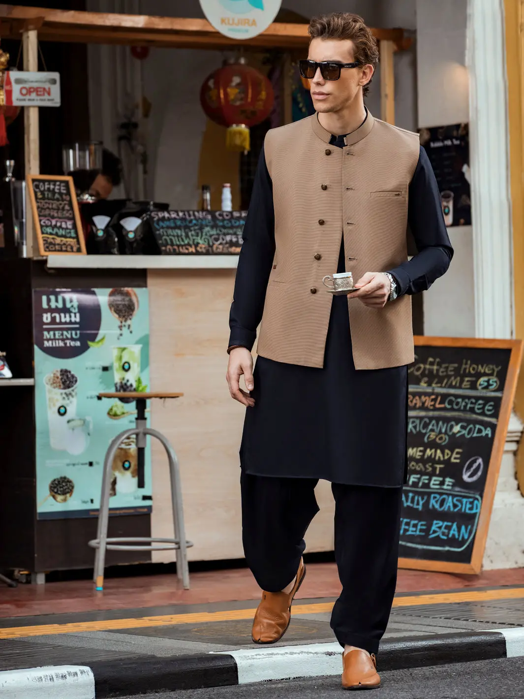 Olive Green Suiting Waistcoat - Al-Wc-375 1
