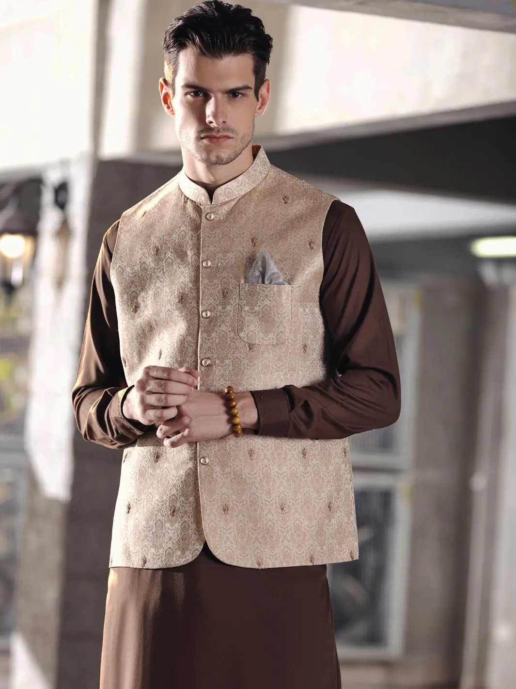Beige Jacquard Waistcoat - Al-Wc-377 1
