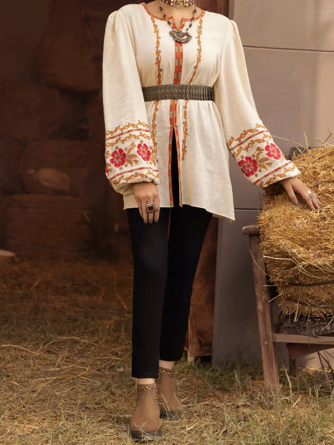 Off White Yarn-Dyed Two Tone Tunic - Awp-Lk-484 1