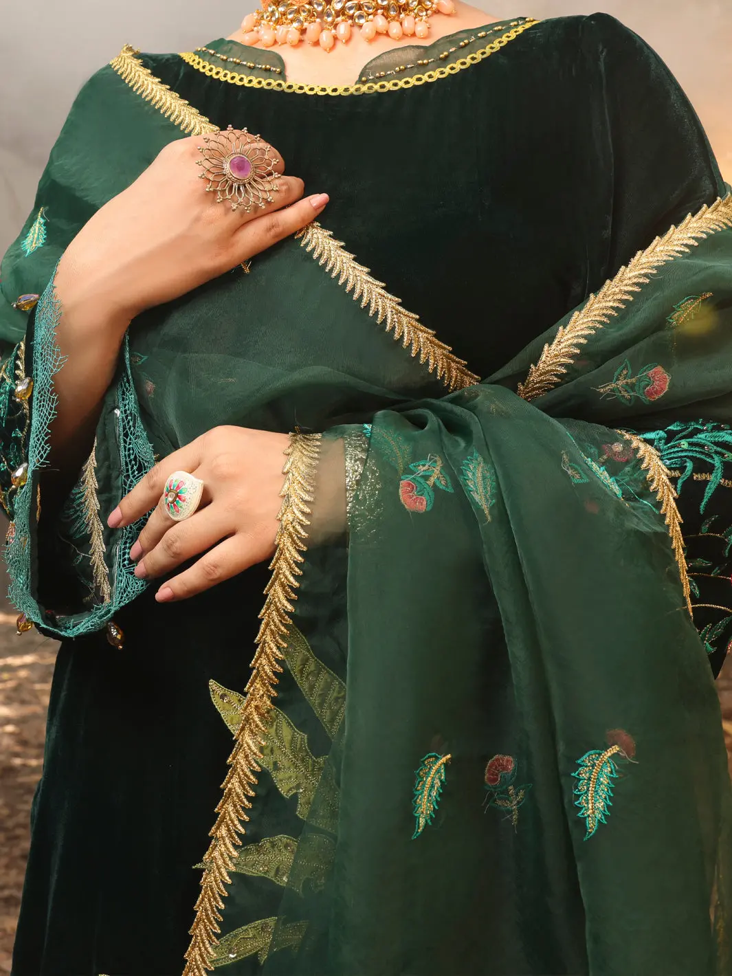Dark Green Velvet 3Pc Formal Stitched - Al-3Ps-Ls-389 3