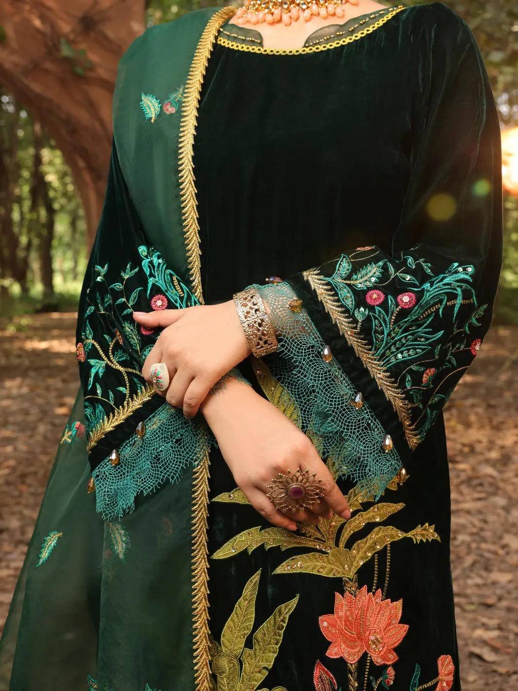 Dark Green Velvet 3Pc Formal Stitched - Al-3Ps-Ls-389 4