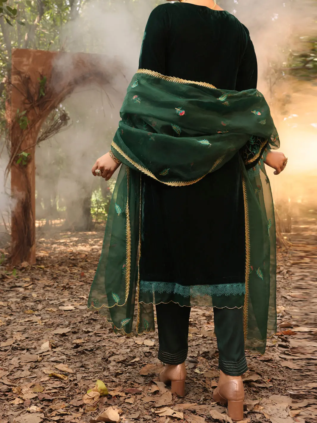 Dark Green Velvet 3Pc Formal Stitched - Al-3Ps-Ls-389 2