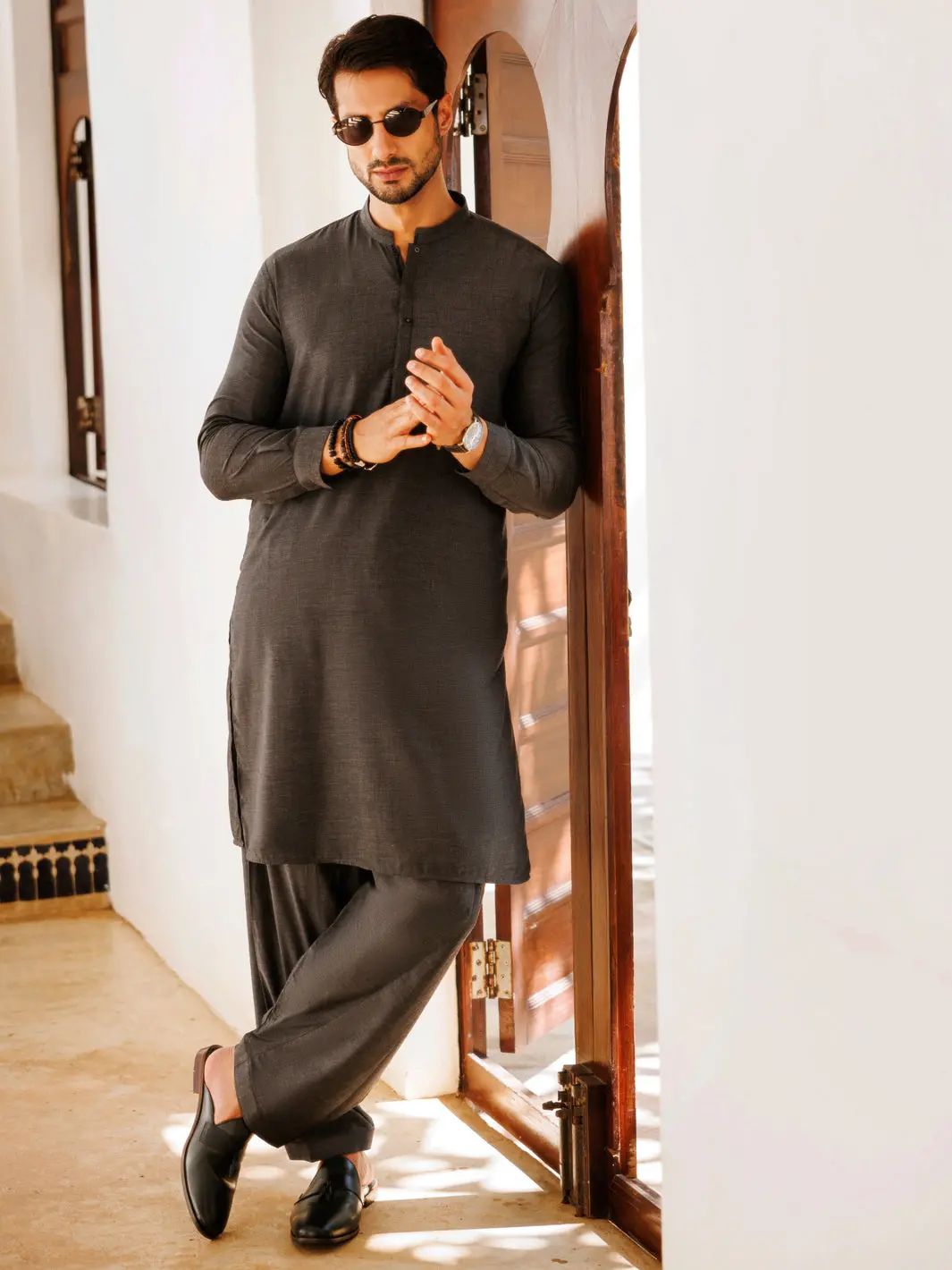Grey Blended Kameez Shalwar - Al-Ks-3094 1
