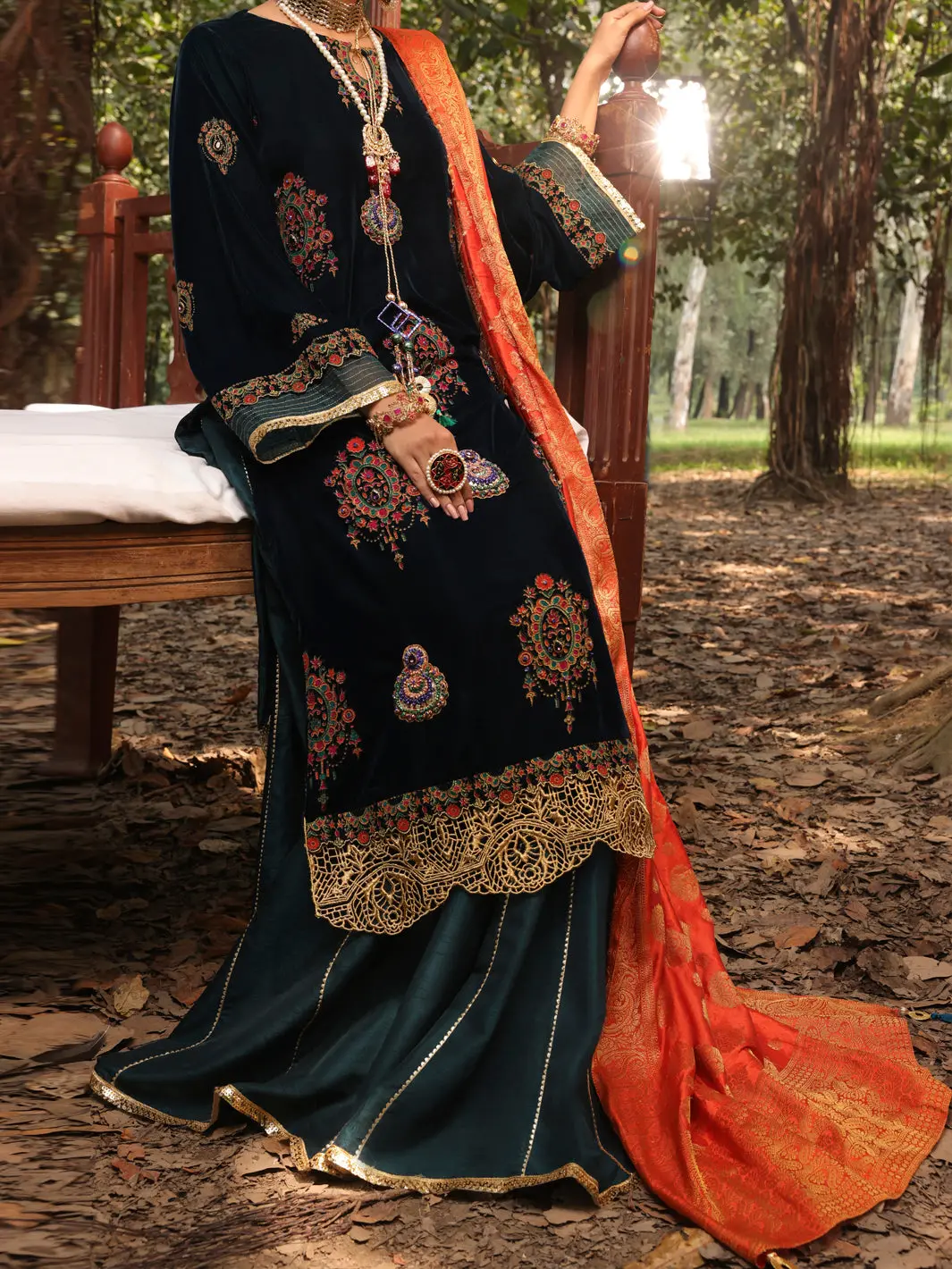 Turquoise Velvet 3Pc Formal Unstitched - Al-3Ps-Ls-Un-390 1