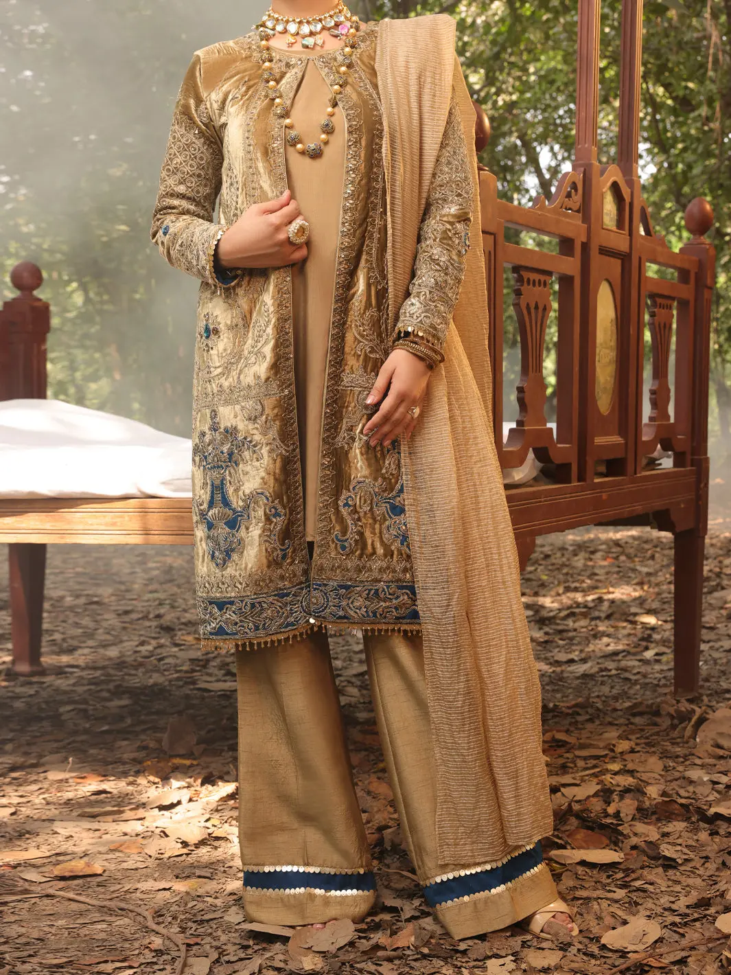 Beige Velvet 3Pc Formal Unstitched - Al-3Ps-Ls-Un-391 1