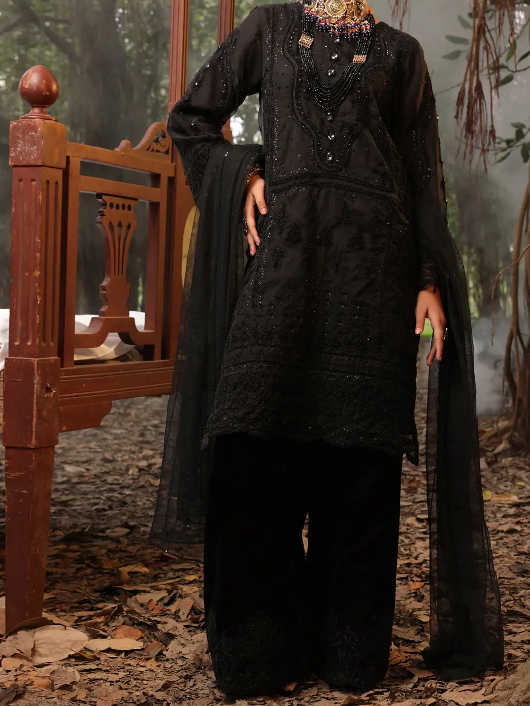 Black Organza 3Pc Formal Unstitched - Al-3Ps-Ls-Un-393 1
