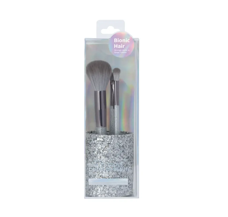 Makeup Brushes Set With Holder (4 Pcs, Gray) 1