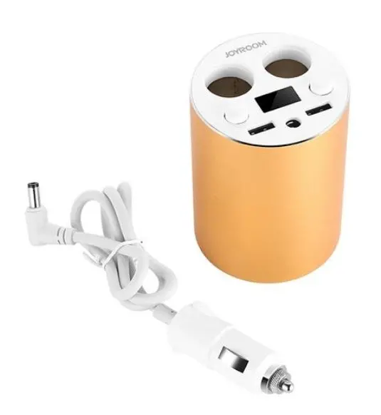 Joyroom C-M208 5V 3.1A Usb Smart Car Cup Shape Charger 2 Sockets Cigarette Lighter Splitter Dual Usb Ports Car Charger - Gold 1