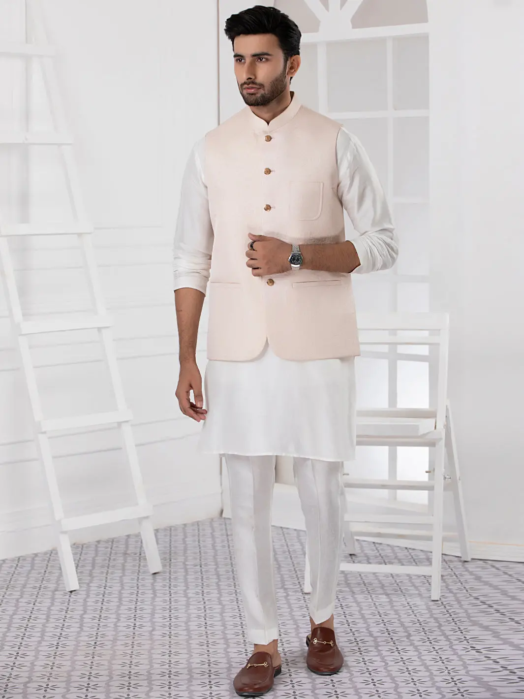 Light Pink Blended Waistcoat - Al-Wc-404 1