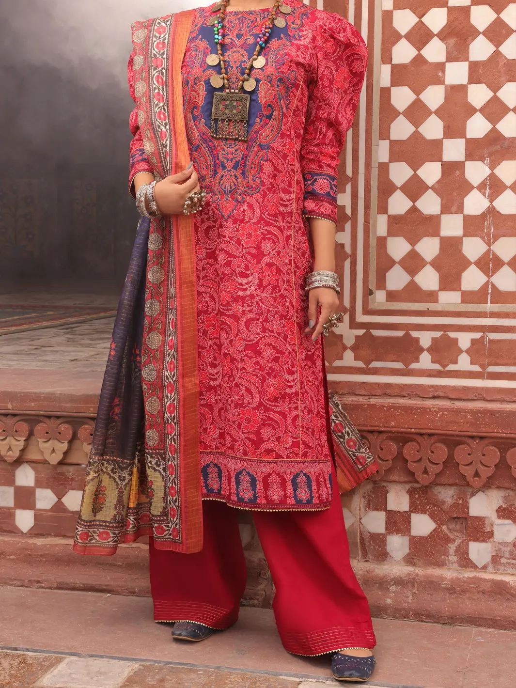 Red Cambric 3Pc Stitched - Awp-3Ps-406 1