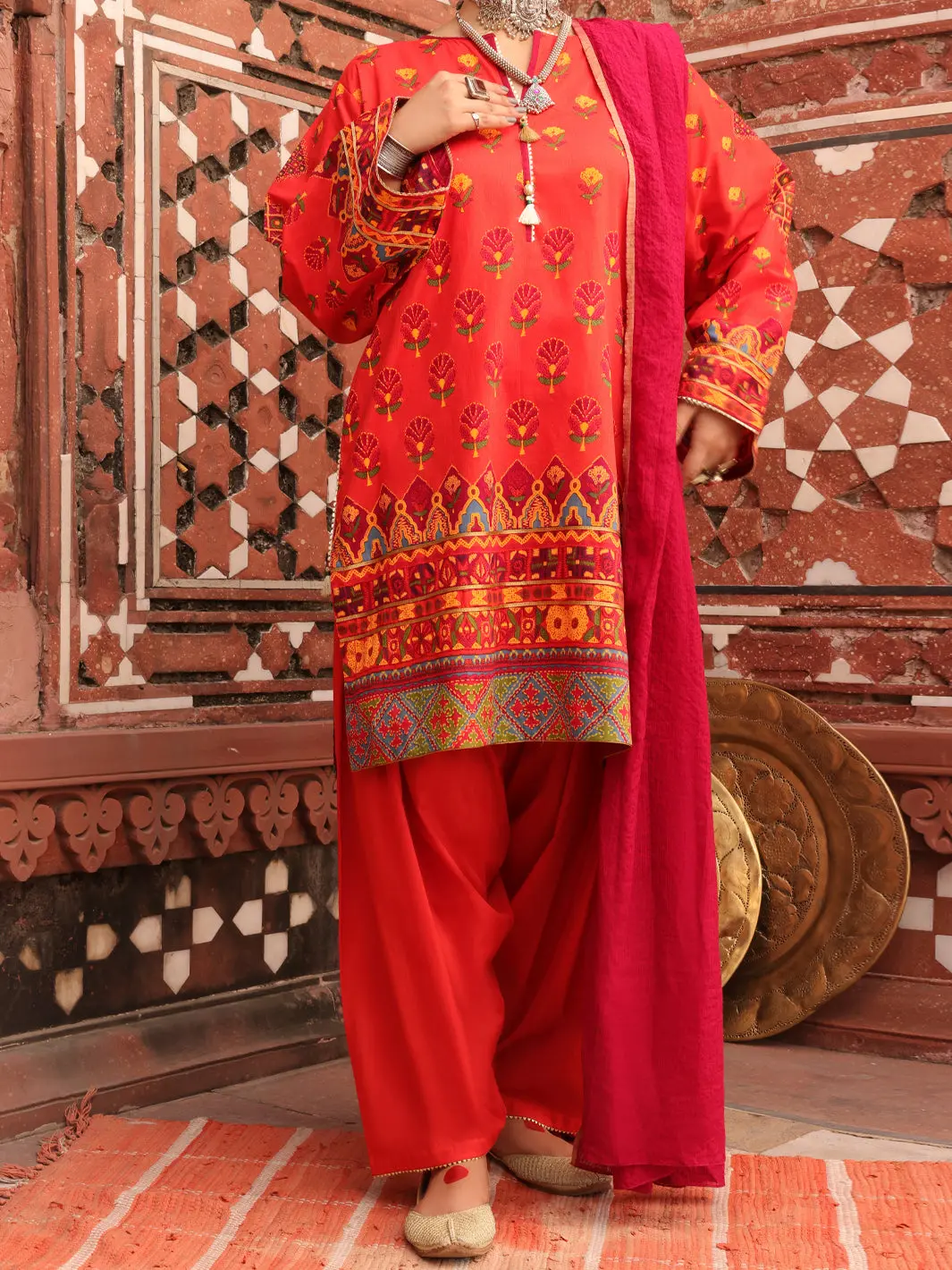 Orange Cambric Unstitched 3Pc - Awp-3Ps-408 1