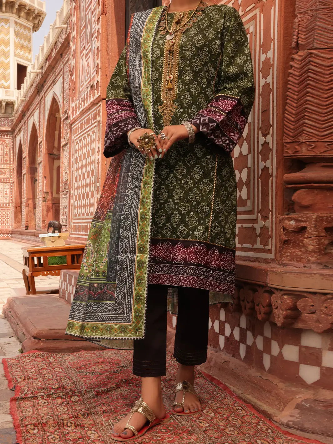 Green Cambric Unstitched 3Pc - Awp-3Ps-410 1