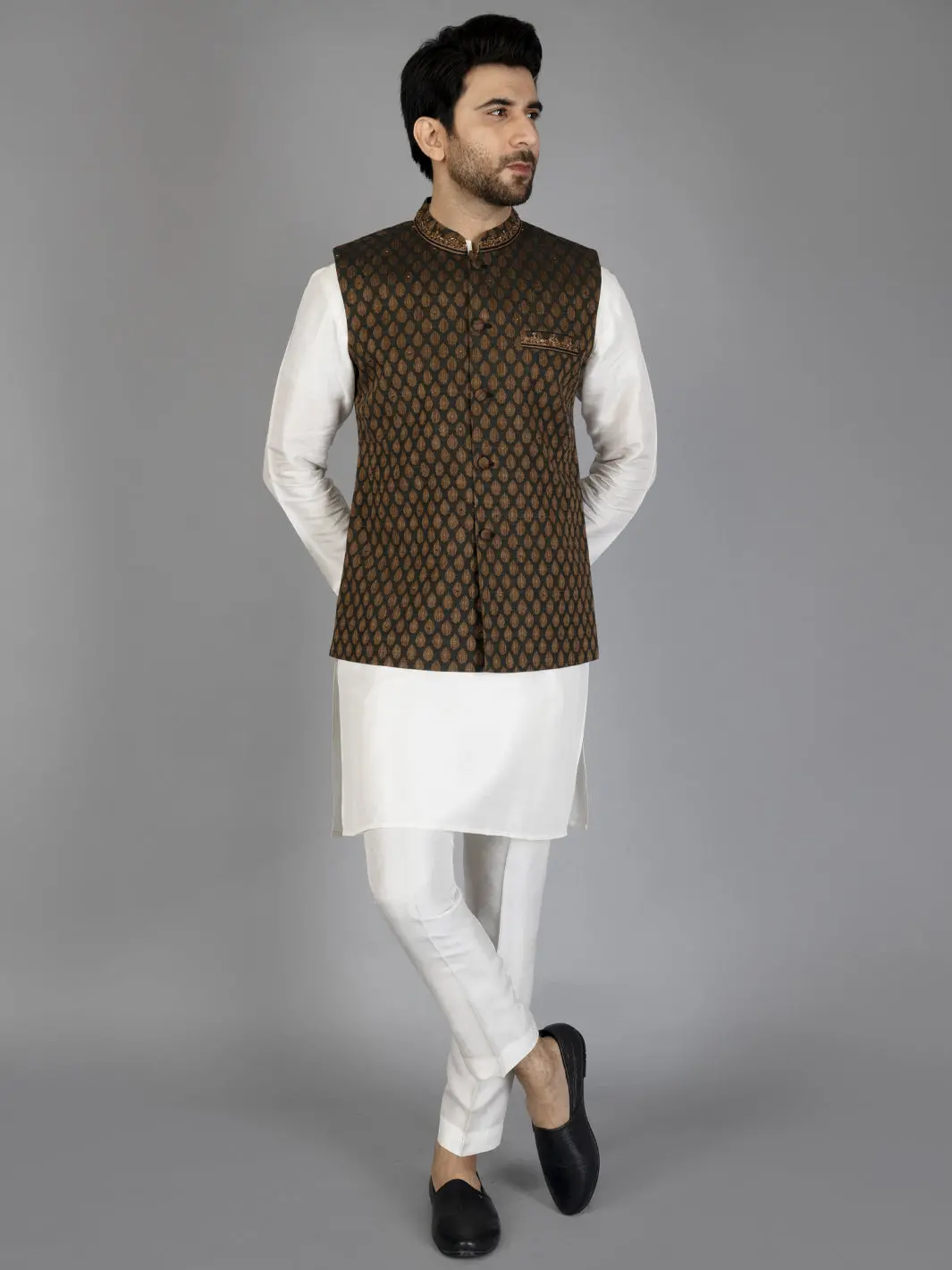 Black Brocade Waistcoat - Al-Wc-412 1