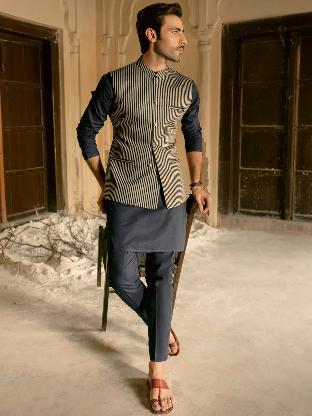 Blue Linen Waistcoat - Al-Wc-420 1