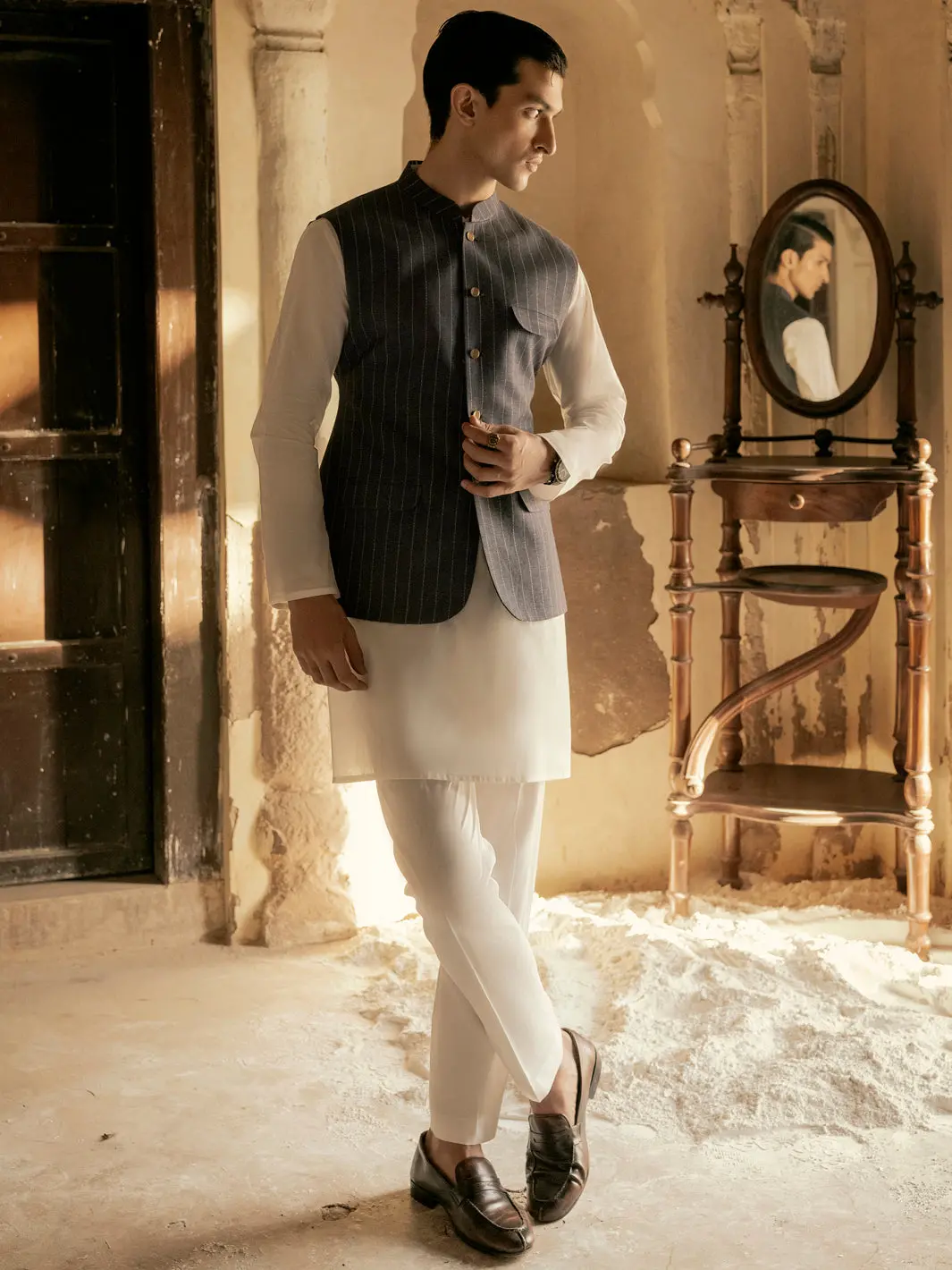 Blue Linen Waistcoat - Al-Wc-421 1
