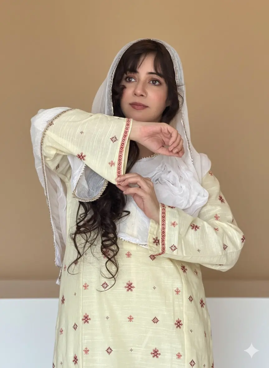 2 Pc Embroidered Off-White 1