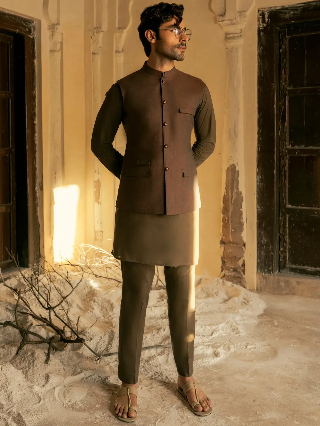 Brown Linen Waistcoat - Al-Wc-422 1