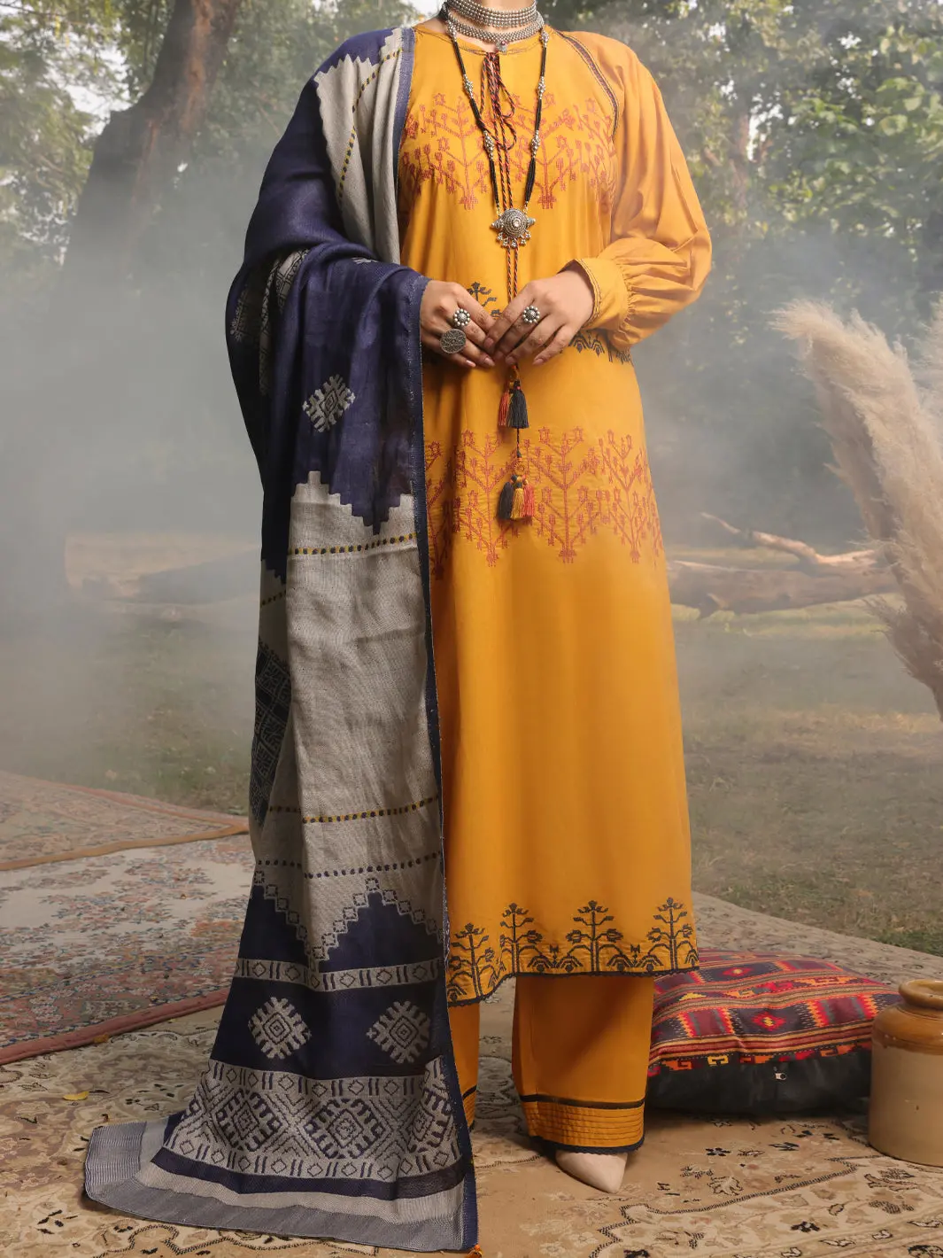 Mustard Cambric 3Pc Stitched - Awp-3Ps-422 1