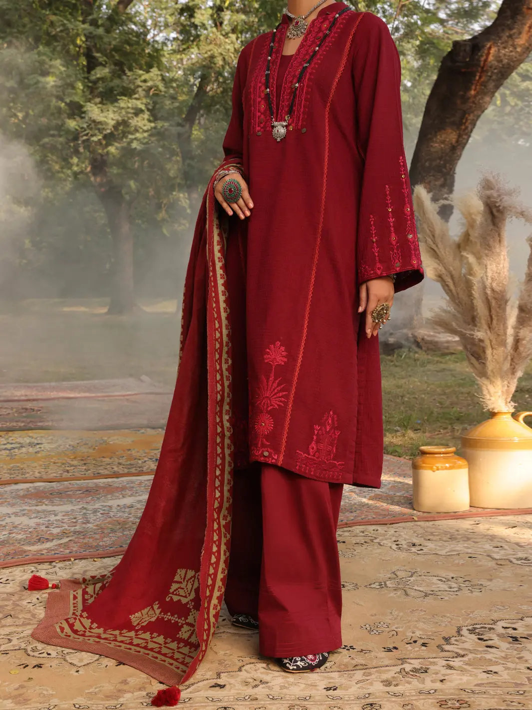 Maroon Dobby Unstitched 3Pc - Awp-3Ps-423 1
