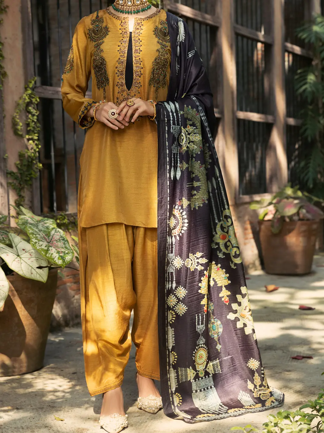 Mustard Silk 3Pc Stitched - Alp-3Ps-431 1