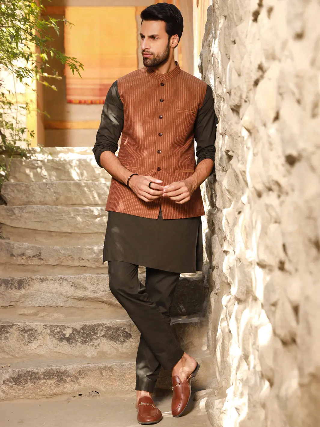 Brown Cotton Waistcoat - Al-Wc-432 1