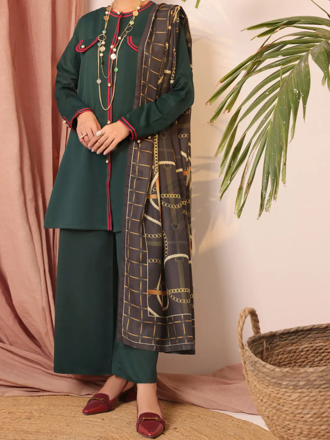 Green Dobby Viscose Unstitched 3Pc - Awp-3Ps-435 1